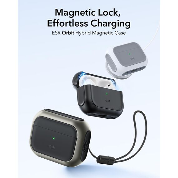 ESR für Airpods Pro 2 Hülle (2023/2022/2019), kompatibel mit AirPods Pro 2./1. Generation, MagSafe Ready, Magnetischer Deckel, USB-C/Lightning Kabel, Hybrid Sturzschutz, Titan