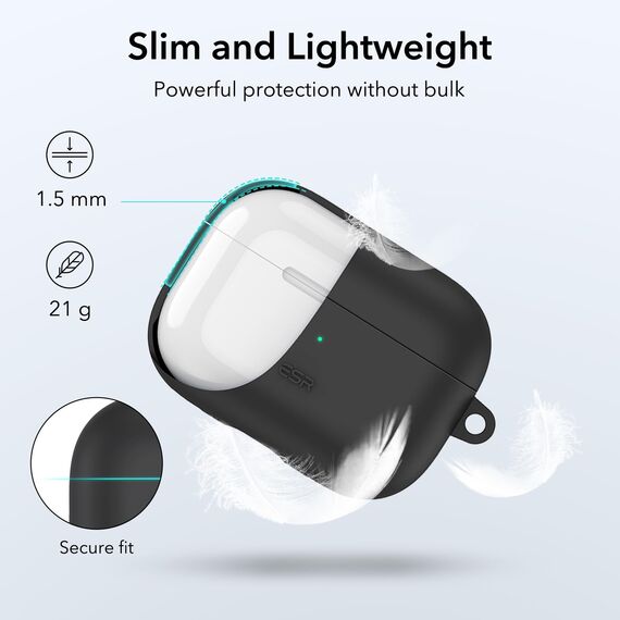 ESR für AirPods Pro 2 Hülle (2023/2022/2019), kompatibel mit AirPods Pro 2./1. Generation (USB-C/Lightning Kabel), unterstützt magnetisches Laden, Sichtbare Statusleuchte, Schwarz