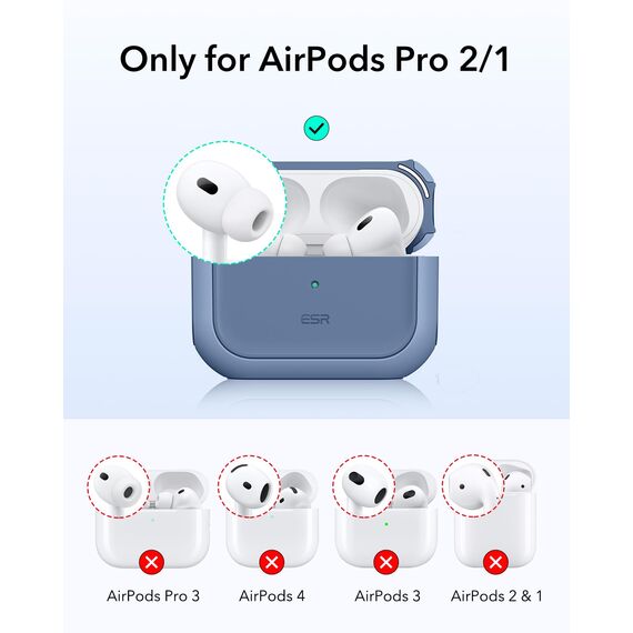 ESR für Airpods Pro 2 Hülle (2023/2022/2019), kompatibel mit AirPods Pro 2./1. Generation, MagSafe Ready, Magnetischer Deckel, USB-C/Lightning Kabel, Hybrid Sturzschutz, Marineblau