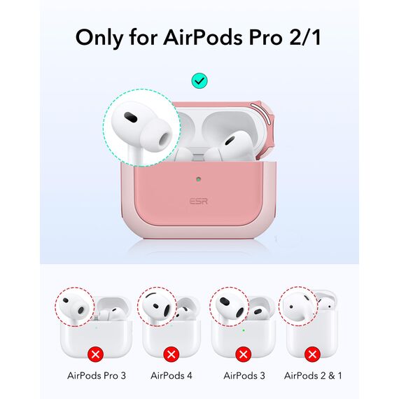 ESR für Airpods Pro 2 Hülle (2023/2022/2019), kompatibel mit AirPods Pro 2./1. Generation, MagSafe Ready, Magnetischer Deckel, USB-C/Lightning Kabel, Hybrid Sturzschutz, Rosa