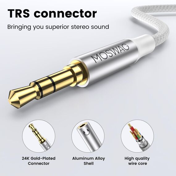 MOSWAG 3,5-mm-Klinken-Splitter-Kopfhörer-Adapter, 1 auf 2 Klinkenstecker, Stereo, Audio, Y-Adapter, für Samsung PS4, Switch, Tablets, PC, Laptop, MP3
