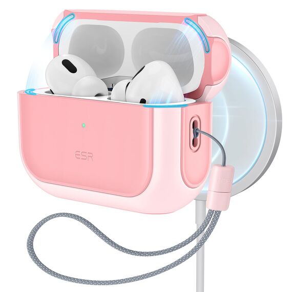 ESR für Airpods Pro 2 Hülle (2023/2022/2019), kompatibel mit AirPods Pro 2./1. Generation, MagSafe Ready, Magnetischer Deckel, USB-C/Lightning Kabel, Hybrid Sturzschutz, Rosa