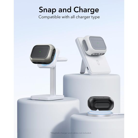 ESR für Airpods Pro 2 Hülle (2023/2022/2019), kompatibel mit AirPods Pro 2./1. Generation, MagSafe Ready, Magnetischer Deckel, USB-C/Lightning Kabel, Hybrid Sturzschutz, Titan