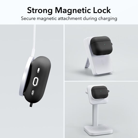 ESR für AirPods Pro 2 Hülle (2023/2022/2019), kompatibel mit AirPods Pro 2./1. Generation (USB-C/Lightning Kabel), unterstützt magnetisches Laden, Sichtbare Statusleuchte, Schwarz