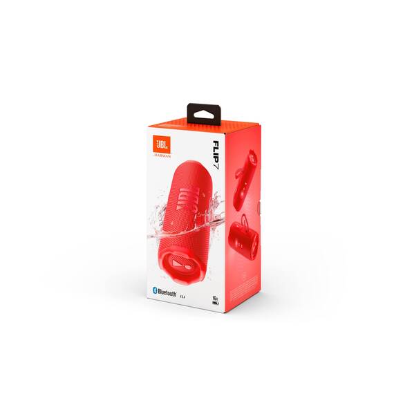 JBL Flip 7, kabelloser tragbarer Bluetooth-Lautsprecher, 16 Stunden Akkulaufzeit, IP68 wasserdicht, Staub- und stoßfest, JBL Pro Sound mit AI Boost, Auracast Multi-Speaker-Verbindung, Rot