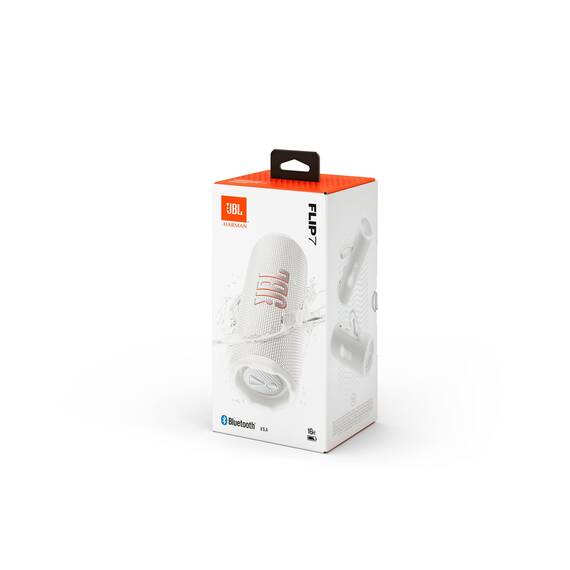 JBL Flip 7, kabelloser tragbarer Bluetooth-Lautsprecher, 16 Stunden Akkulaufzeit, IP68 wasserdicht, Staub- und stoßfest, JBL Pro Sound mit AI Boost, Auracast Multi-Speaker-Verbindung, Weiß