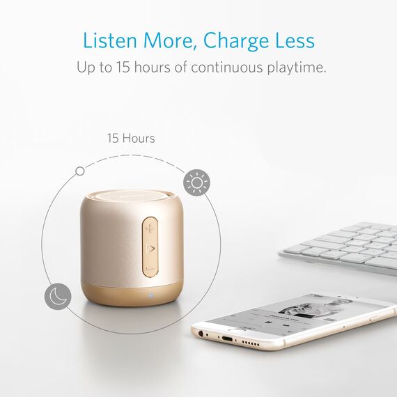 Anker Soundcore Mini Bluetooth Lautsprecher mit 15 Stunden Spielzeit, Fantastischer Sound, 20 Meter Bluetooth Reichweite, FM Radio und intensiver Bass