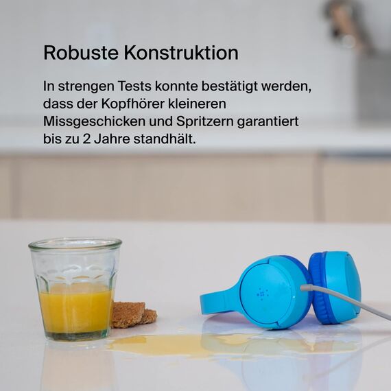 Belkin Sound Form Mini On-Ear-Kopfhörer mit Kabel für Kinder, Over-Ear-Headset mit integriertem Mikrofon für die Schule, Reisen und zum Spielen, Für Geräte mit 3,5 mm Klinkenanschluss, Blau, One Size