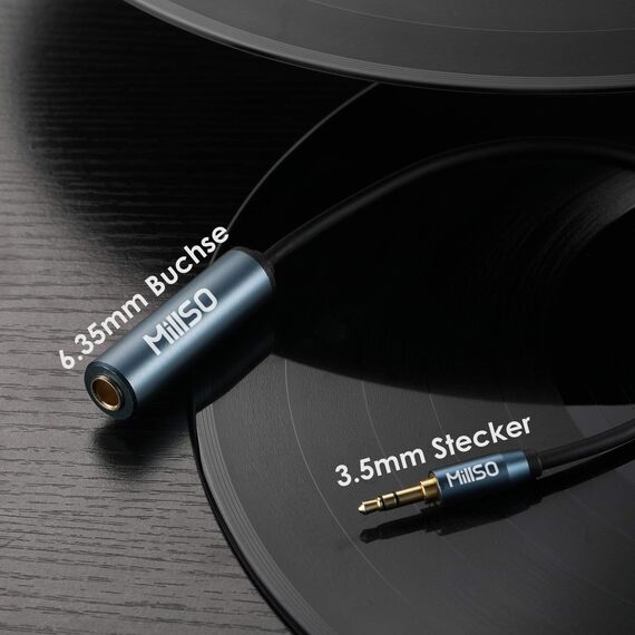 MillSO 3,5 auf 6,35 Kopfhörer Adapter 6.35mm Große Buchse auf 3.5mm Kleine TRS Klinken Stecker Audio Kabeladapter mit Vergoldet & Perfekte Kontaktsicherheit für Kopfhörer Stereo Instrumente - 2m