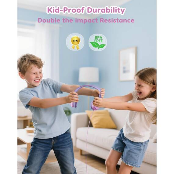 awatrue Kinder Kopfhörer, 74/85/94dB Sichere Lautstärke Kopfhörer Kinder mit Kabel, Stereo Sound, Faltbare, 3.5 mm Jack Over Ear Kinderkopfhörer für Ipad, Tablets, Schule, Reisen (Rosa Violett)