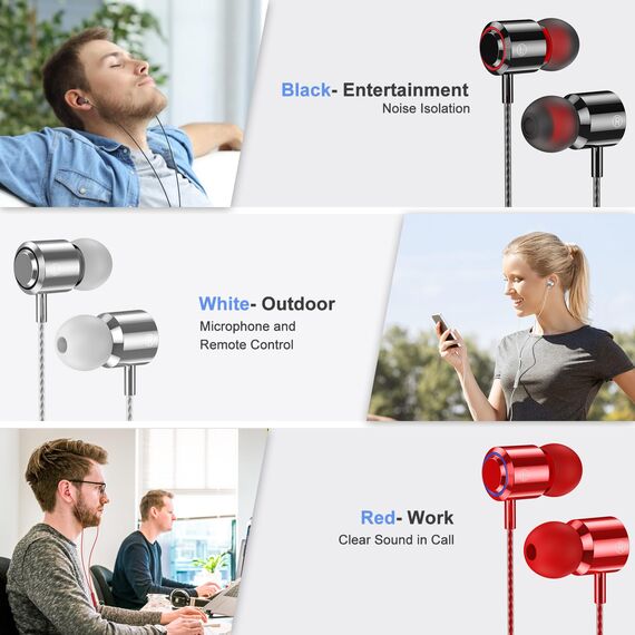 AESIGN In Ear Kopfhörer mit Kabel, 3-er Set mit Mikrofon und Lautstärkeregler, Stereo, Leichte In-Ear Ohrhörer, Kompatibel für Samsung, Tablet, Laptops, MP3 Player und Andere 3,5 mm Geräte