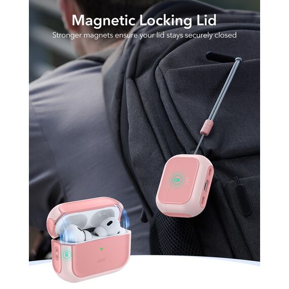 ESR für Airpods Pro 2 Hülle (2023/2022/2019), kompatibel mit AirPods Pro 2./1. Generation, MagSafe Ready, Magnetischer Deckel, USB-C/Lightning Kabel, Hybrid Sturzschutz, Rosa