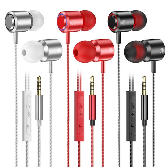 AESIGN In Ear Kopfhörer mit Kabel, 3-er Set mit Mikrofon und Lautstärkeregler, Stereo, Leichte In-Ear Ohrhörer, Kompatibel für Samsung, Tablet, Laptops, MP3 Player und Andere 3,5 mm Geräte