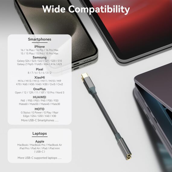 Henrety USB-C-auf-Aux-Audio-Dongle-Kabel (2 Stück), Typ C auf 3,5 mm Buchse, Kopfhöreranschluss-Adapter für iPhone 15 Pro Max/15 Pro/15 Plus, Samsung Galaxy S23/S22/S21 Ultra, iPad Pro, Pixel