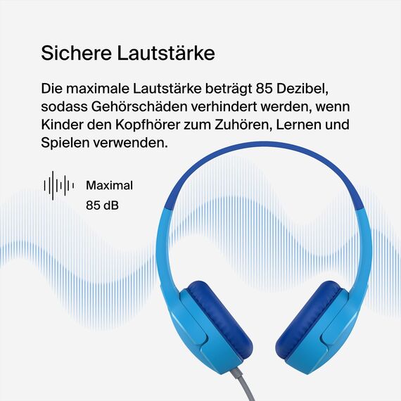 Belkin Sound Form Mini On-Ear-Kopfhörer mit Kabel für Kinder, Over-Ear-Headset mit integriertem Mikrofon für die Schule, Reisen und zum Spielen, Für Geräte mit 3,5 mm Klinkenanschluss, Blau, One Size
