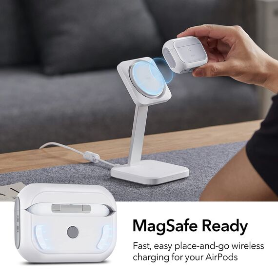 ESR für Airpods Pro 2 Hülle (2023/2022/2019), kompatibel mit AirPods Pro 2./1. Generation, MagSafe Ready, Magnetischer Deckel, USB-C/Lightning Kabel, Hybrid Sturzschutz, Weiß