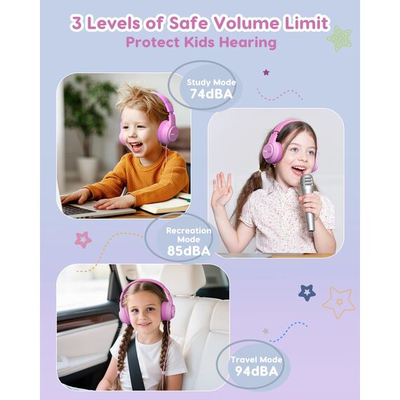 awatrue Kinder Kopfhörer, 74/85/94dB Sichere Lautstärke Kopfhörer Kinder mit Kabel, Stereo Sound, Faltbare, 3.5 mm Jack Over Ear Kinderkopfhörer für Ipad, Tablets, Schule, Reisen (Rosa)