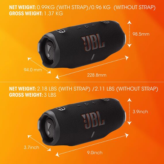 JBL Charge 6, tragbarer Bluetooth-Lautsprecher, 28 Stunden Akkulaufzeit, IP68 wasserdicht, Staub- und stoßfest, JBL Pro Sound mit AI Sound Boost, Auracast Multi-Speaker, Schwarz