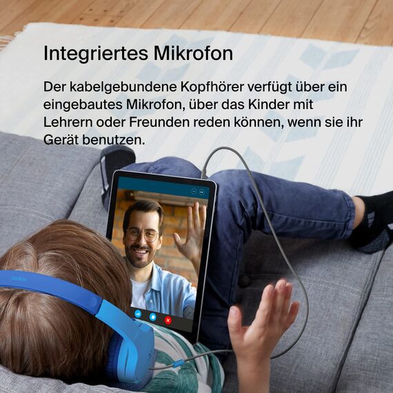 Belkin Sound Form Mini On-Ear-Kopfhörer mit Kabel für Kinder, Over-Ear-Headset mit integriertem Mikrofon für die Schule, Reisen und zum Spielen, Für Geräte mit 3,5 mm Klinkenanschluss, Blau, One Size