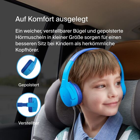 Belkin Sound Form Mini On-Ear-Kopfhörer mit Kabel für Kinder, Over-Ear-Headset mit integriertem Mikrofon für die Schule, Reisen und zum Spielen, Für Geräte mit 3,5 mm Klinkenanschluss, Blau, One Size