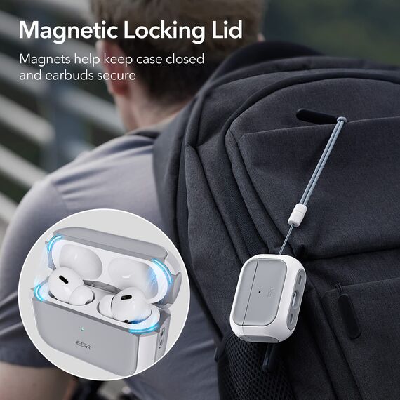 ESR für Airpods Pro 2 Hülle (2023/2022/2019), kompatibel mit AirPods Pro 2./1. Generation, MagSafe Ready, Magnetischer Deckel, USB-C/Lightning Kabel, Hybrid Sturzschutz, Weiß