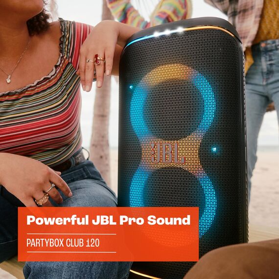JBL Partybox Club 120 in Schwarz – Tragbare Bluetooth-Lautsprecher-Box mit JBL Pro Sound, Lichtshow, KI-Sound-Boost und Teleskopgriff – 12 h Laufzeit