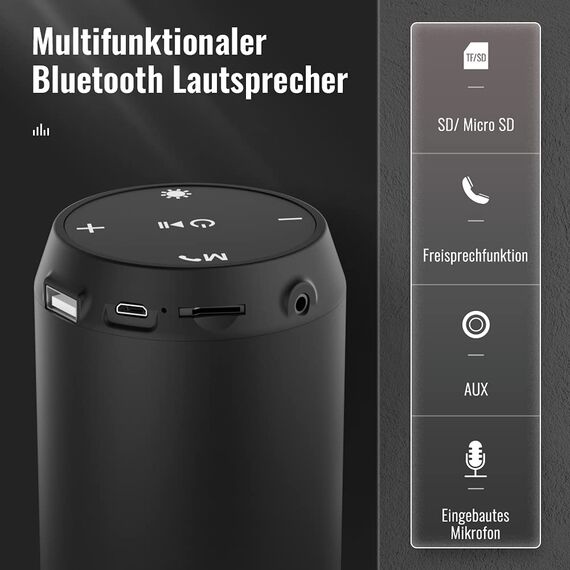 ELEHOT-Store Bluetooth Lautsprecher mit Licht Tragbarer Bluetooth Box Wasserdicht Kabellose Musikbox Stereo Pairing Freisprech für Outdoor Camping Garten Party
