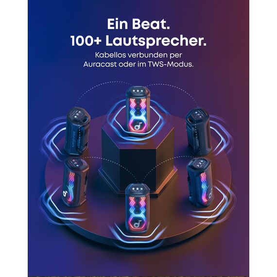 soundcore Rave 3S Partybox mit KI-Karaoke, Party-Lautsprecher mit 2 kabellosen Mikros, 200W Sound, KI-Gesangsentfernung, Lichtshow, Auracast, 12h Spielzeit, Bluetooth Lautsprecher für innen & außen