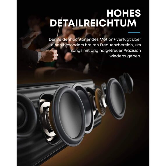soundcore Motion+ Bluetooth HiFi Lautsprecher mit Hi-Res 30W Audio, Intensiver Bass, Kabelloser, mit App, USB C Konnektivität, Flexibler EQ, 12h Akkulaufzeit, IPX7 Wasserschutz (Schwarz)