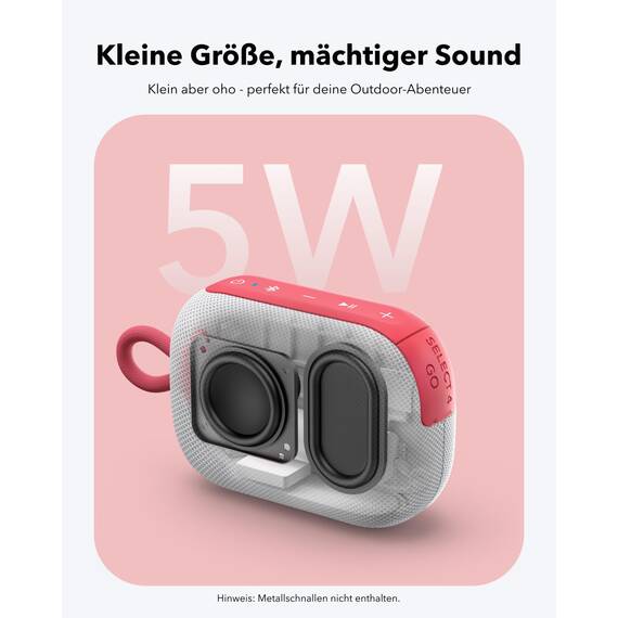 soundcore Select 4 Go Bluetooth Lautsprecher, ultraportabel, bis zu 20h Wiedergabe, IP67 Wasser- und Staubschutz, schwimmfähig, kraftvoller Sound, für drinnen und draußen, Wandern und Radfahren