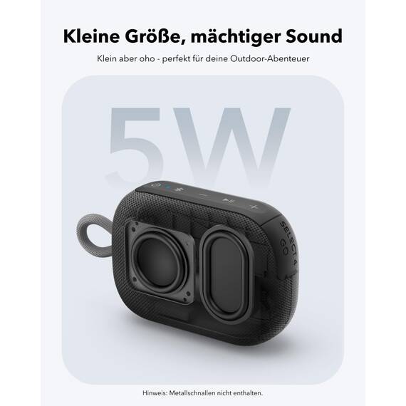 soundcore Select 4 Go Bluetooth Lautsprecher von Anker, portabler Mini-Lautsprecher Dusche, 20h Spielzeit, IP67 Wasser- und staubfest, schwimmfähig, kraftvoller Sound, für drinnen, draußen & Wandern