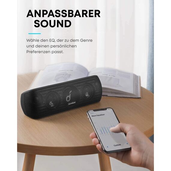 soundcore Motion+ Bluetooth HiFi Lautsprecher mit Hi-Res 30W Audio, Intensiver Bass, Kabelloser, mit App, USB C Konnektivität, Flexibler EQ, 12h Akkulaufzeit, IPX7 Wasserschutz (Schwarz)