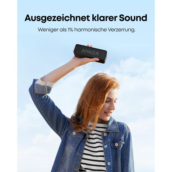Anker Upgrade, soundcore Bluetooth Lautsprecher, IPX5 Wasserschutz, Stereo Sound, 24h Akkuleistung, kompakter kabelloser Lautsprecher für iPhone, Samsung und mehr