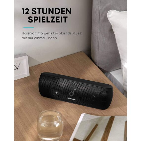 soundcore Motion+ Bluetooth HiFi Lautsprecher mit Hi-Res 30W Audio, Intensiver Bass, Kabelloser, mit App, USB C Konnektivität, Flexibler EQ, 12h Akkulaufzeit, IPX7 Wasserschutz (Schwarz)