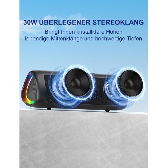 UOHHBOE Bluetooth Lautsprecher 30W Tragbarer Musikbox Bluetooth 5.3 mit TWS Stereo RGB Lichter 24 Stunden Laufzeit 30 Meter Reichweite Freisprechfunktion Geschenke für Männer Frauen