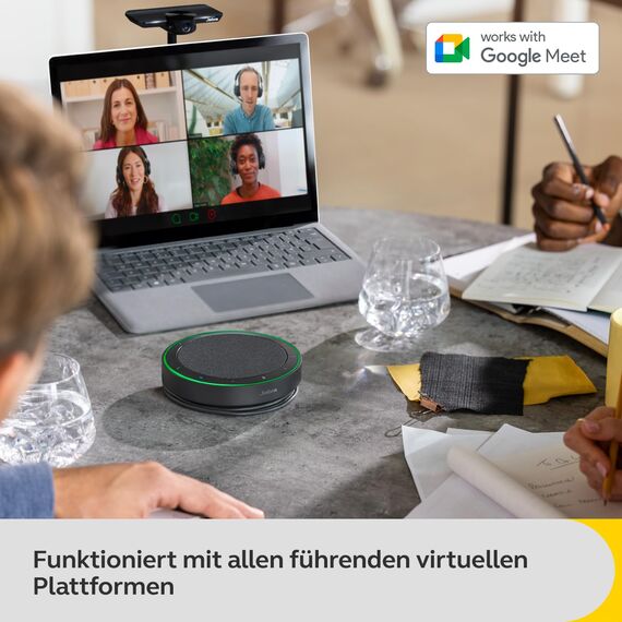 Jabra Speak2 75 Kabellose Bluetooth-Freisprecheinrichtung für Arbeit und Musik - 4 Mikrofone, 65-mm-Lautsprecher - Neue Kopplungsfunktion, USB-C-Adapter, Google Meet, Dunkelgrau