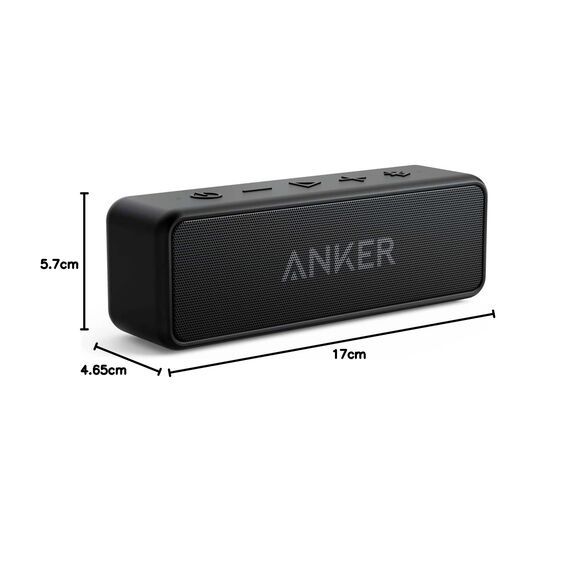Anker SoundCore 2 Bluetooth Lautsprecher, Enormer Bass mit Dualen Bass-Treibern, 24h Akku, Verbesserter IPX7 Wasserschutz, Kabelloser Lautsprecher(Generalüberholt)