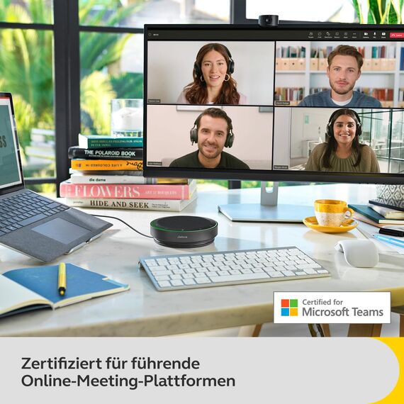 Jabra Speak2 75 schnurlose Bluetooth-Freisprechlösung, 4 Mikrofone mit Geräuschunterdrückung, 65 mm Breitband-Lautsprecher, Super-Breitband-Audio, für MS-Teams Zertifiziert, Dunkelgrau