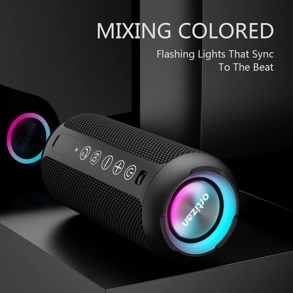 Ortizan Bluetooth Lautsprecher, Musikbox Bluetooth 5.3, Lautsprecher wasserdicht IPX7, RGB Licht, 30h Akku, Bass Boost, TWS Paarung, AUX, Micro SD, 3 EQ, Eingebautes Mikrofon für Reisen Camping