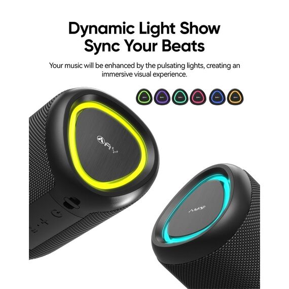 AY Tragbarer Bluetooth Lautsprecher mit Licht, Musikbox Bluetooth mit Leistungsstarker Kristallklarer Klang, IPX5 Wasserdicht,AUX&TF-Karteneingang, Stereo-Paarung, 24h Akku Perfekt für Zuhause,Draußen