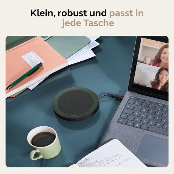 Jabra Speak2 75 schnurlose Bluetooth-Freisprechlösung, 4 Mikrofone mit Geräuschunterdrückung, 65 mm Breitband-Lautsprecher, Super-Breitband-Audio, Funktioniert mit Google Meet, Dunkelgrau