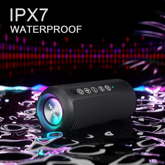 Ortizan Bluetooth Lautsprecher, Musikbox Bluetooth 5.3, Lautsprecher wasserdicht IPX7, RGB Licht, 30h Akku, Bass Boost, TWS Paarung, AUX, Micro SD, 3 EQ, Eingebautes Mikrofon für Reisen Camping