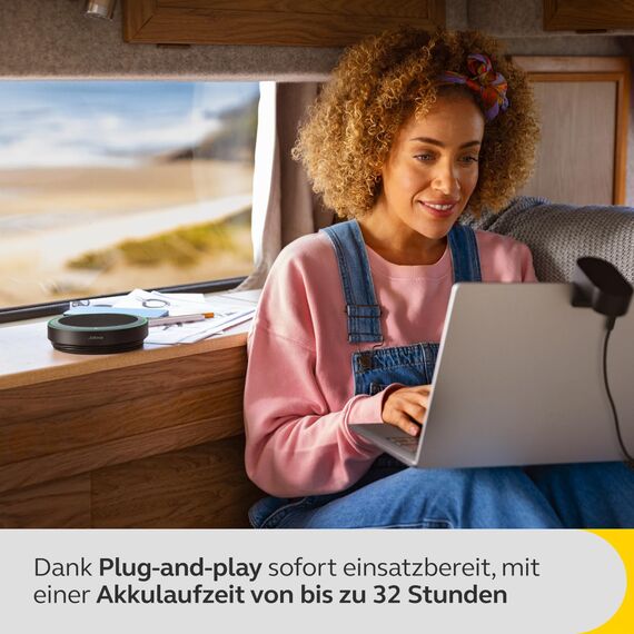 Jabra Speak2 75 schnurlose Bluetooth-Freisprechlösung, 4 Mikrofone mit Geräuschunterdrückung, 65 mm Breitband-Lautsprecher, Super-Breitband-Audio, für MS-Teams Zertifiziert, Dunkelgrau