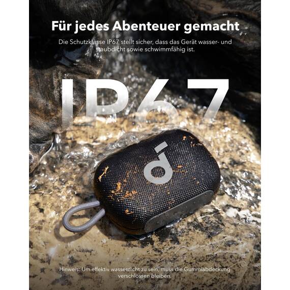 soundcore Select 4 Go Bluetooth Lautsprecher von Anker, portabler Mini-Lautsprecher Dusche, 20h Spielzeit, IP67 Wasser- und staubfest, schwimmfähig, kraftvoller Sound, für drinnen, draußen & Wandern