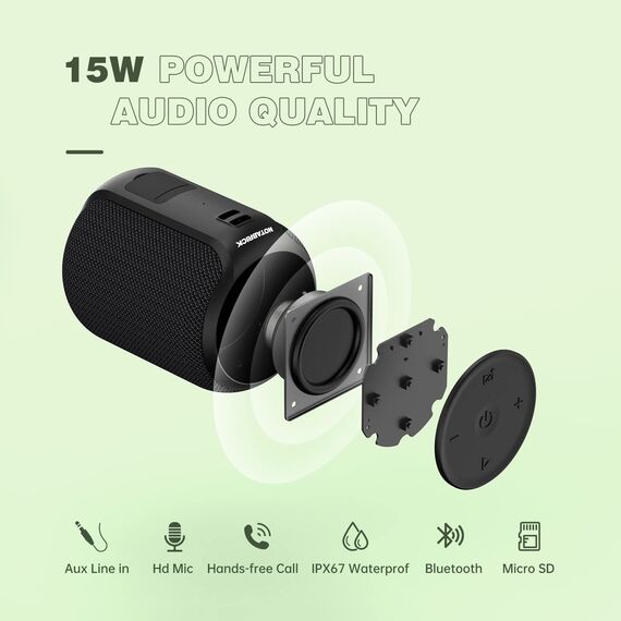 NOTABRICK Bluetooth Lautsprecher mit IPX67 Wasserdicht, Tragbarer 5.0 kabelloser Klein Musikbox, Bass Stereo TWS, 15H Akku Speaker für Zuhause Draußen Strand Reisen