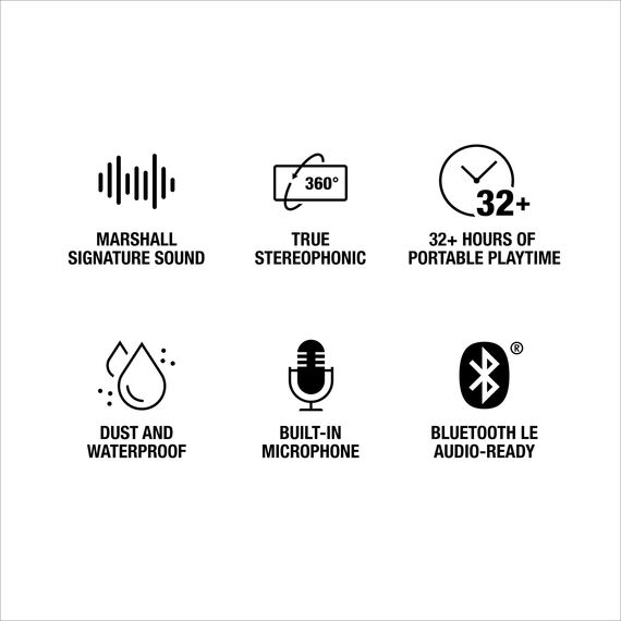 Marshall Emberton III tragbare Bluetooth Lautsprecher, kabellos, IP67 Staub und wasserfest, über 32 Stunden Spielzeit - Schwarz und Messing