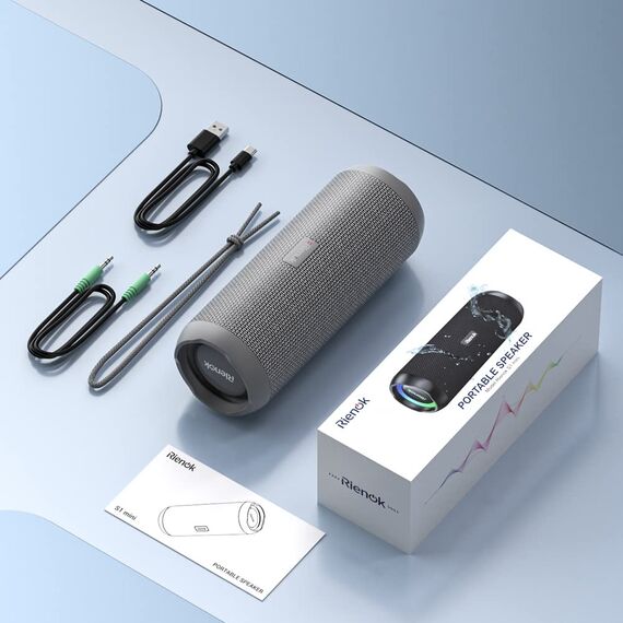 RIENOK Bluetooth Lautsprecher mit Licht Bluetooth 5.3 Musikbox Bass Kabellos Box mit IPX7 wasserdicht Stereo Sound Tragbar