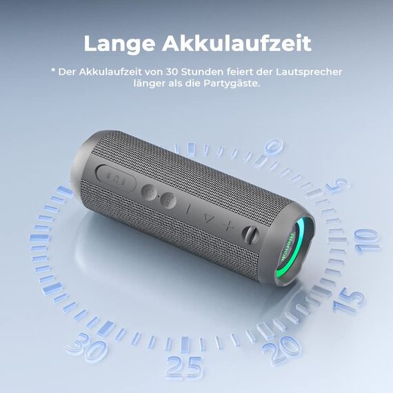RIENOK Bluetooth Lautsprecher mit Licht Bluetooth 5.3 Musikbox Bass Kabellos Box mit IPX7 wasserdicht Stereo Sound Tragbar