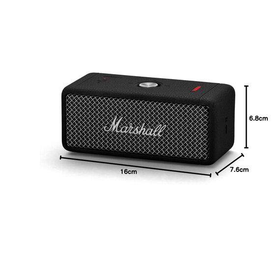 Marshall Emberton II tragbare Bluetooth Lautsprecher, kabellos, koppelbar, IP67 Staub und wasserfest, über 30 Stunden Spielzeit, Schnellladung, Innen- und Außenlautsprecher - Schwarz und Stahl
