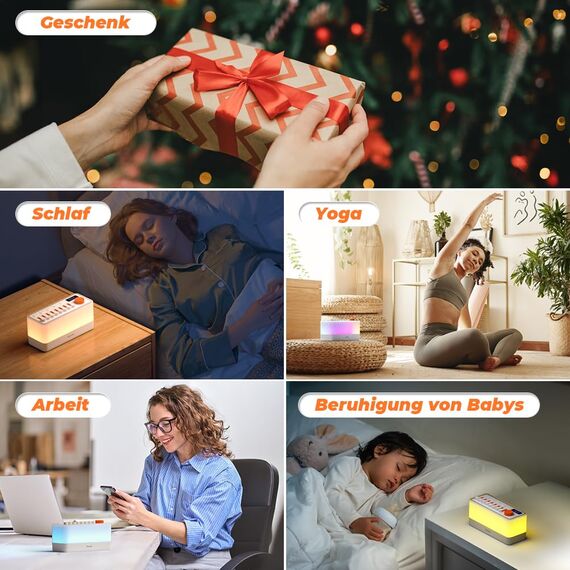 RIENOK Bluetooth Lautsprecher mit Licht Nachttischlampe 11 Farbe RGB Licht Dimmbar Nachtlicht 8 Naturgeräusche Sound Machine Baby Geschenke für Mädchen Kinder Teenager Frauen
